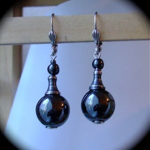 Shiny Urban Hematite Drops with lever backs